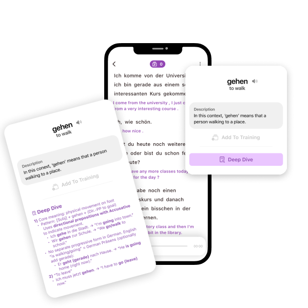 Word translation with audio and grammar